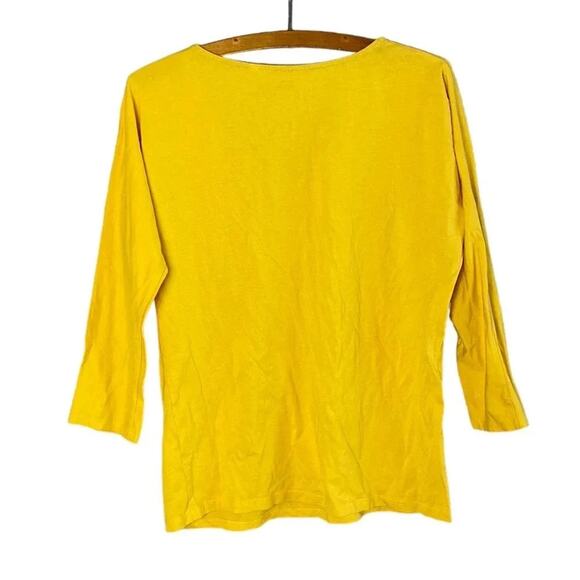 BODEN Women’s Size 4 Yellow 3/4 Sleeve Shirt Ultra Soft Rounded V-neck - Picture 7 of 8